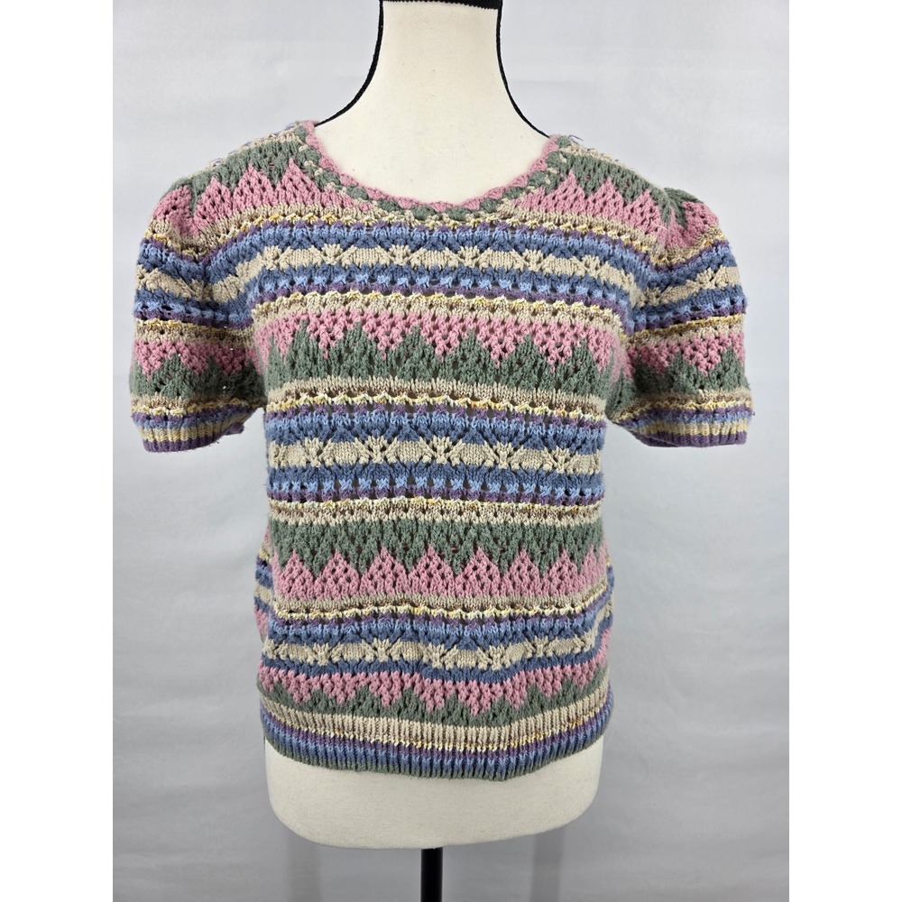 Polo Ralph Lauren Womens Short Sleeve Pointelle Knit Sweater Multi-Color Large